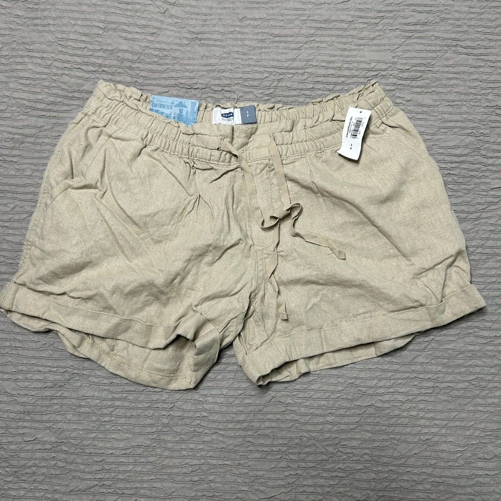 Old Navy Womens Linen Blend Drawstring Shorts Oatmeal Beige Small V300717 NWT